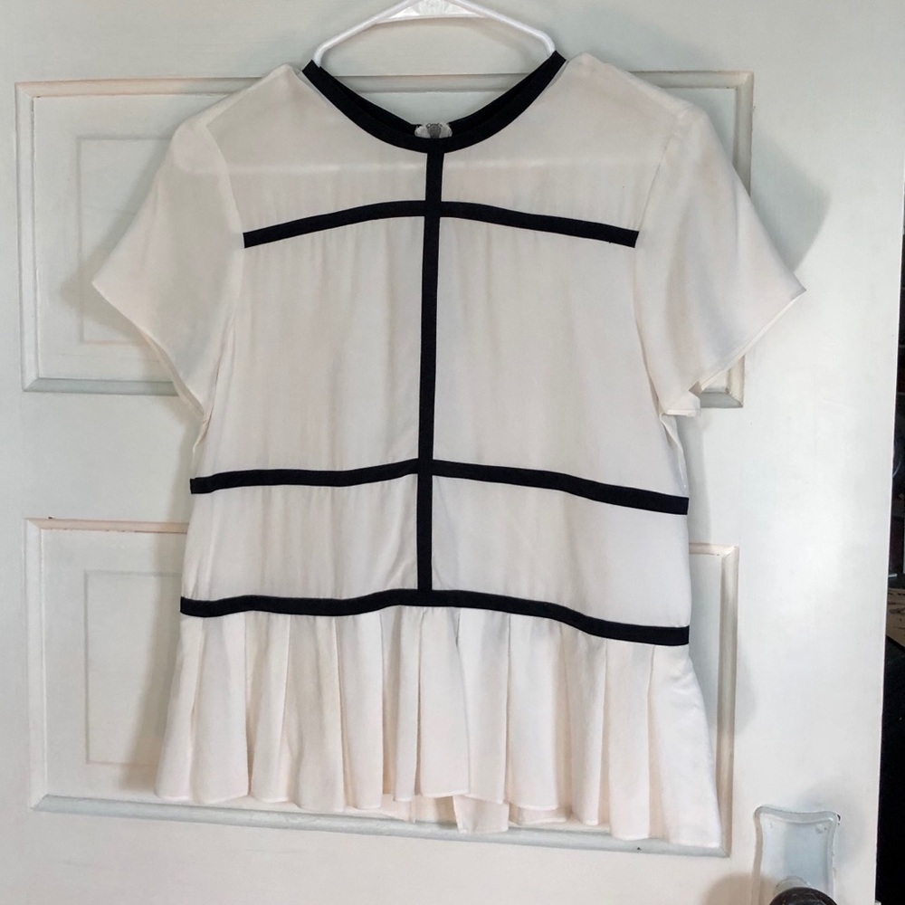 Nicole Miller White Peplum 100% Silk Blouse